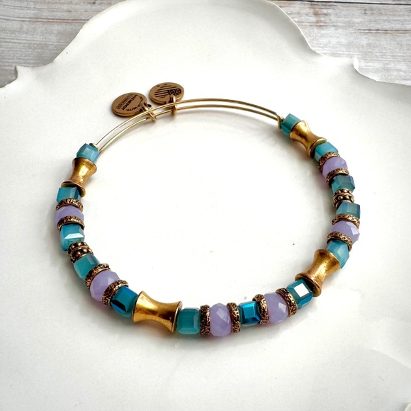 Alex and Ani Aqua and Lavender Beaded Expandable Bangle Bracelet - Picture 1 of 8